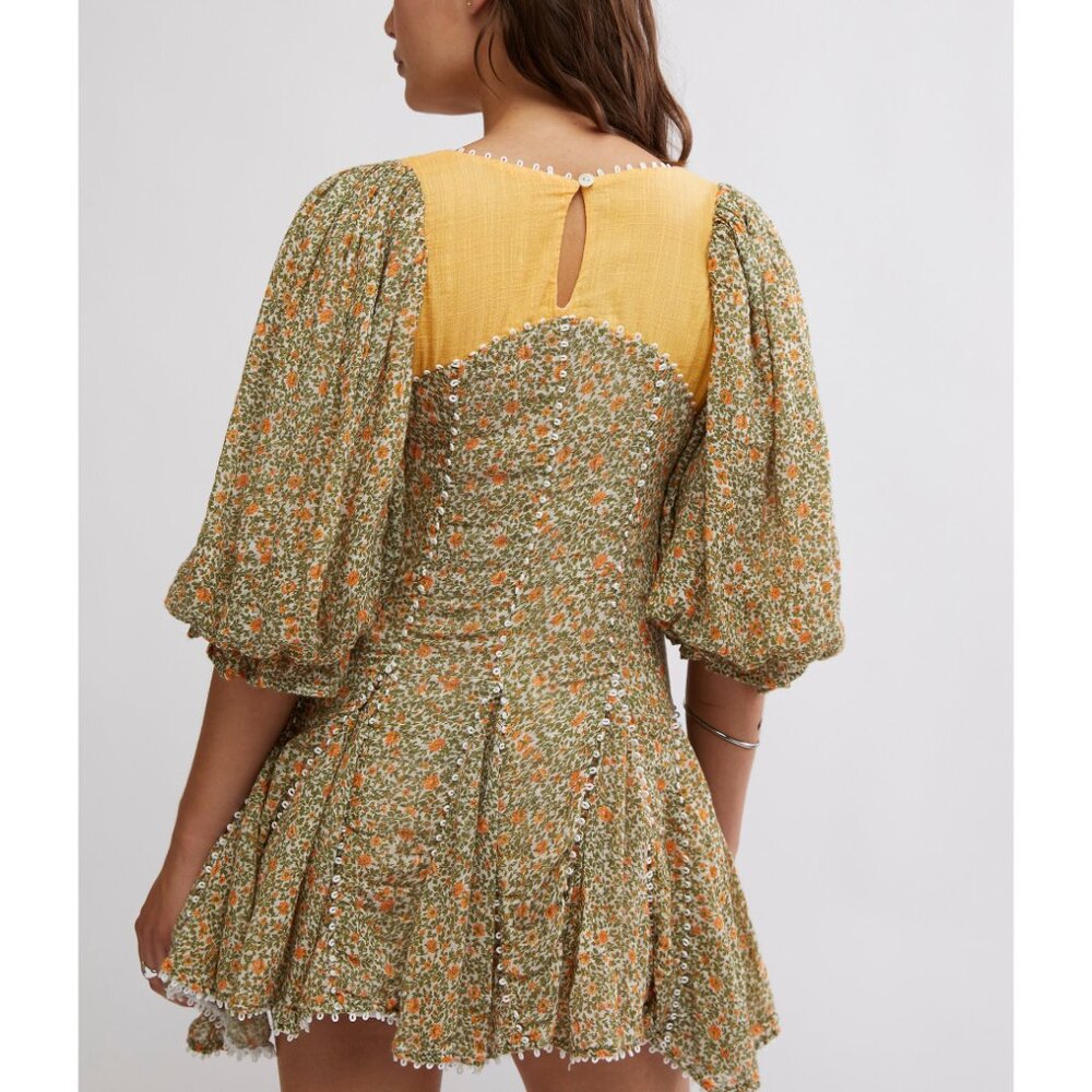 Free People Floral Mini Dress in Olive Green and Mustard - Picture 3 of 10